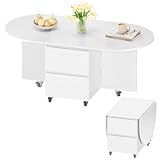 Yaheetech Mesa de Centro Extensible Plegable con 6 Ruedas Blanco