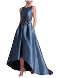 ARYIKEOL Hi Low Mother of The Bride Dress Sleeveless Satin Prom Dresses A Line Formal Evening Gowns Navy US8