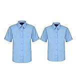 MOLLY MALOU Set of 2 Boys Children Kids School Shirt Back to School Uniform Short Sleeves Shirts in White and Blue Colors 2-18 Years (16-17, blue)