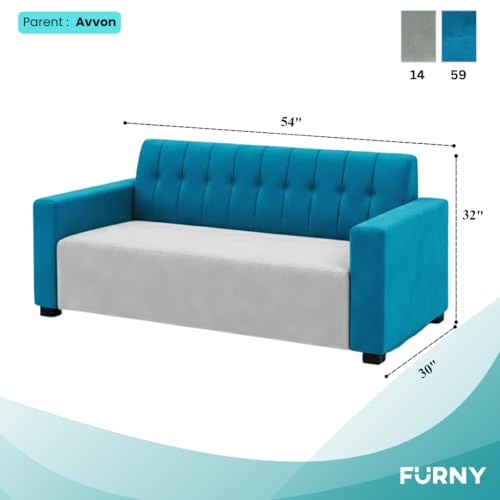 Image of FURNY Luxora 2 Seater Fabric Sofa Set (Aqua Blue-Light Grey) with Velvet Finish | Durable Comfort | Ideal for Living Room | Breathable material