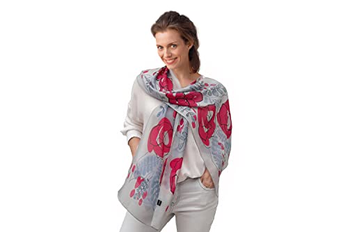 Long Silk Scarf, Artistic Hand Painted and Printed in Blue and Pink, Floral Chiffon Shawl, Designer Lightweight Scarves for Women Dress, Fashion Birthday Gift for Her