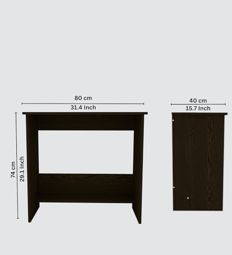 Image of Compact Study Desk with Shelf, Dark Brown Wood Finish, Space-Saving Home Office Table, 80x74x40 cm, DIY Assembly
