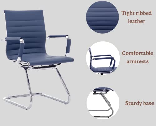 Cimota Waiting Room Chairs Leather Office Guest Chair Mid Back Reception Chairs With Sled Base For Meeting/Patient/Conference Room, Navy Set Of 8 #TOP4