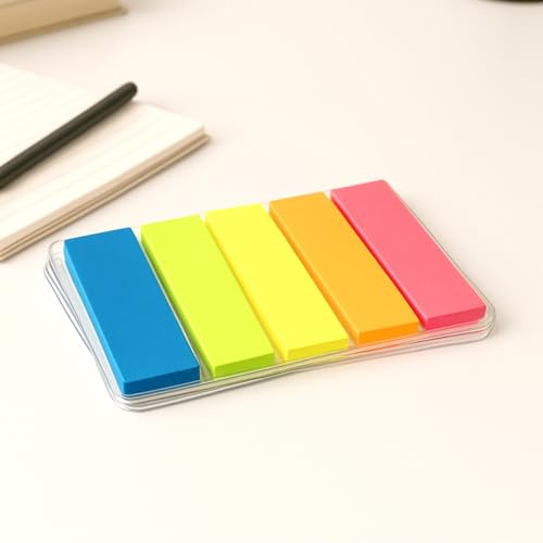 Image of Cubic Transparent 5-Color Plastic Flag Sticky Notes | Pack of 5 (100 Sheets Each) | Bright & Durable PET Page Markers for Indexing, Bookmarking & Organizing | Strong Adhesive & Easy Peel-Off