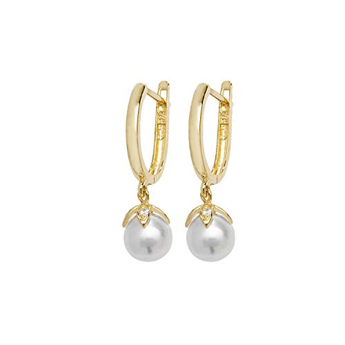 Boucles d'oreilles or 375 avec perle d'eau douce pour femme et zirconium