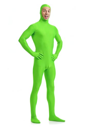 VSVO Spandex Open Face Full Bodysuit Zentai Suit for Adults and Kids (Fluorescence Green, X-Large)