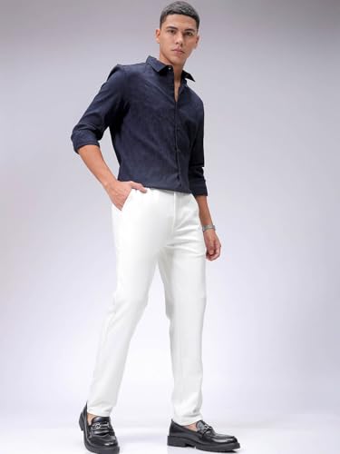 Image of The Indian Garage Co Men Slim Fit Solid Mid-Rise Stretchable Knitted Jogger Trousers