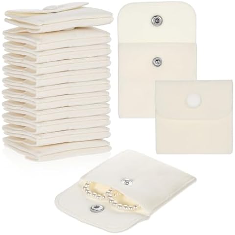 12 Pcs Microfiber Jewelry Pouches with Snap Button Cover