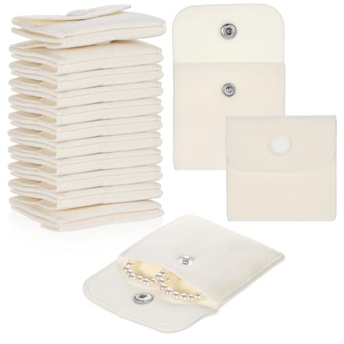 Psyqtsuary Sacchetti per gioielli in microfibra, 12 pezzi, piccoli sacchetti di velluto, con bottone automatico, 7 x 7 cm, piccoli sacchetti di stoffa beige, piccoli sacchetti di velluto per gioielli,