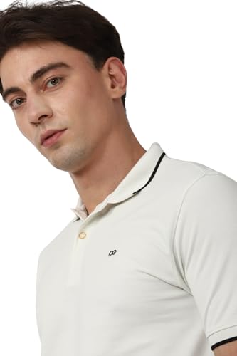 Image of Peter England Men's Snug Fit Solid Polo T-Shirt with Coloured Collar Tipping| Cotton Rich| Premium Pique Weave