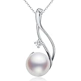 CHAULRI Genuine Premium AAA Top Grade 9-10mm Cultured White Pearl Pendant Necklace 18K Gold Plated 925 Silver - Gifts for Women for Her Wife Mom Daughter (White, gold-plated-silver)