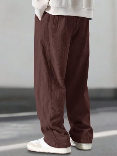 Image of Pinkmint Men's Stretchable Ribbed Track Pants | Poly Lycra Relaxed Fit Trousers | Elastic Waist Drawstring Joggers | Casual, Gym, Lounge Wear for Men