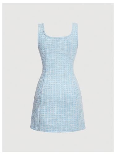 Image of Floerns Women's Plaid Tweed Dress Sleeveless Square Neck Elegant Work Mini Dress