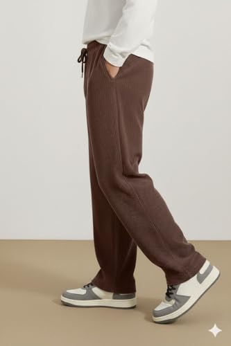 Image of INKKR Men's Polyester Causal Lightweight Elastic Waist with Drawstring Comfortable Loose Fit Trouser Pant Brown