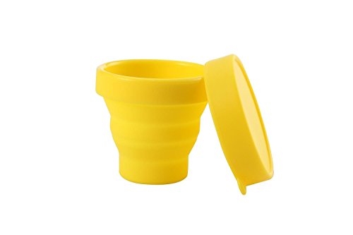 Nalmatoionme 170ML Foldable Silicone Mug Collapsible Water Cup with Lid for Camping Travel (Yellow)