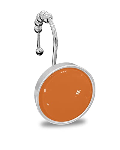 Shower Curtain Hooks 12 Pcs, Fall Pure Orange Solid Color Stainless Steel Rust Proof Rolling Shower Curtain Rings, Decorative Shower Curtain Hooks Hangers for Bathroom