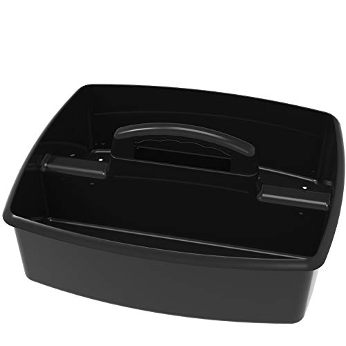 Storex 2-Compartment Large Caddy – Multipurpose Classroom Organizer with Handle, Black, 6-Pack (00973E06C)