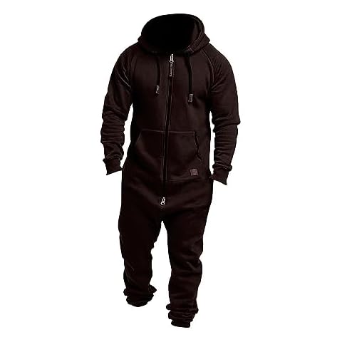 ZYXTIM Onesies Men's Hooded Jumpsuit Rompers Zip Up Drawstring Long Sleeve Playsuit One Piece Tracksuit Matching Pjs with Pockes for Women Coffee Cover