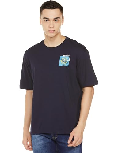 Image of Spykar Men's Oversized Round Neck Half Sleeve Solid Casual T-Shirt
