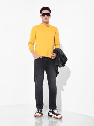 Image of The Indian Garage Co Men Slim Straight Fit Solid Mid-Rise Stretchable Jeans