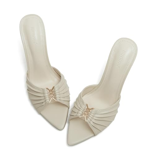 Image of iiimmu 3.5 IN Stiletto Mules High Heels with Pointed Peep Toe Heeled Sandals Faux Leather