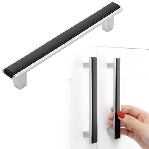 BEROSSA Black and Chrome Cabinet Pulls Matte Black and Polished Chrome Kitchen Cabinet Handles, 5 Pack 5 Inch, 2281 Two Tone Hardware for Cabinets Drawers Bedroom Dresser Cupboard Bathroom Vanity