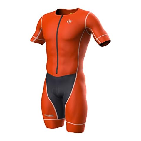 Zimco Triathlon Tri Suit - Men's Classic Short Sleeve Skinsuit Trisuit Racesuit Triathlon Aero Suit Swim Bike Run (Orange, XL) Cover