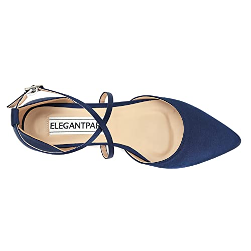 Image of ELEGANTPARK FC2322 Comfortable Satin Pointed Toe Flats for Women Ankle Straps Wedding Flats for Bride Shoes Evening Party Guest Shoes for Women Dressy Low Heel