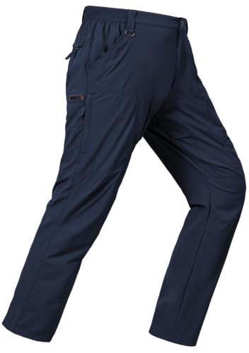 SPOSULEI Cargo Pants for Mens Lightweight Outdoor Hiking Work Pants Quick Dry Water Resistant Nylon Working Fishing Pants with Elatic Waist DarkBlue 34Wx32L