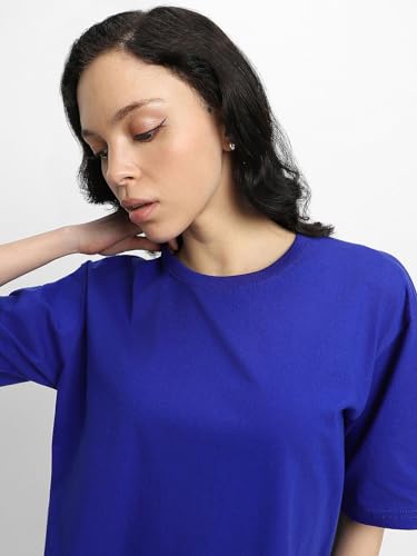 Image of JUNEBERRY Pure Cotton Oversized Baggy Fit Half Sleeve Drop Shoulder Plain Solid Round Neck T-Shirt for Women (Available in Black, White, Lilac, Cork, Maroon, Royal Blue, Swan White, Soap Nut Colors)