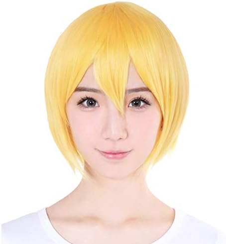 Amazon Co Jp 富士達 ウィッグ ショート コスプレ フルウィッグ ボブ 男装 ウイッグ ストレート 毛量 多め イエロー 金髪 ゴールド 耐熱 かつら ネット付き E02 87 ホビー
