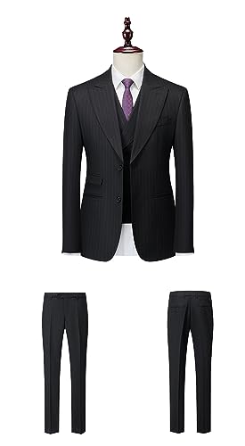 Men's Classic Stripe Suit 3 Piece Elegant Business Suit Two Button Wedding Prom Tuxedo Jacket Vest & Pants 20254