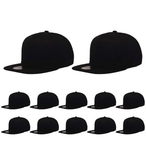 Image of ZH Plain Flat Brim Snapback Baseball Caps Adjustable Blank Baseball Caps Wholesale 12 Pack