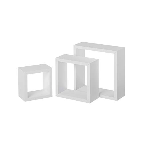 LOLAhome Set de 3 Estantes Cubo Pequeños de Madera MDF Blancos/Capacidad 5 kg / 2 Tamaños...