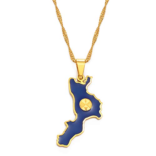 LIUZIXI Calabre Italie Carte Pendentif Collier - Charme Ethnique Italien Pays Carte Colliers - pour Hommes Femmes Classique Hip Hop Cartes À La Mode Bijoux...