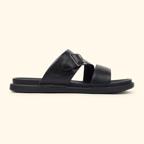 Image of YOHO Leather Sandal for Men | Stylish Slip-On Slides with Cushioned Footbed | Flexible & Durable All-Day Comfort