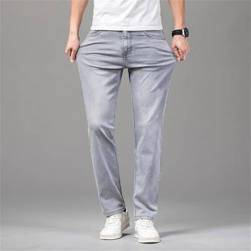 Men's Summer Cotton Jeans Thin Straight Denim Pants Elastic Waist Comfortable Business Casual Trousers4