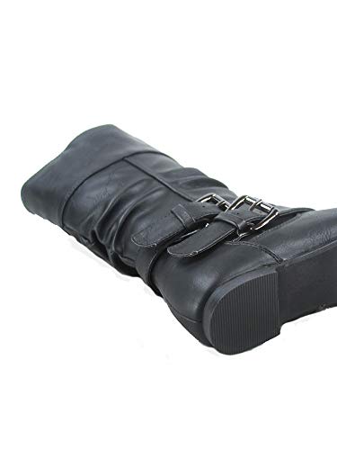 Forever Link Sonny-54 Women's Fashion Round Toe Flat Causal Mid Calf Zip Buckle Boots Shoe, Black 10 #TOP3