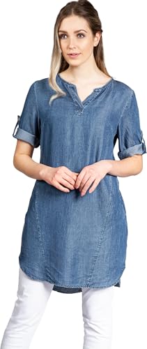 Caspar SKL039 Elegante Damen Jeans Optik Halbarm Sommer Longbluse Tunika Kurzkleid, Farbe:Jeans blau, Größe:38