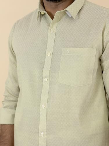 Image of RAMRAJ COTTON Men Gold Tissue Jacquard Full Sleeves Shirt with Matching Dhoti Set