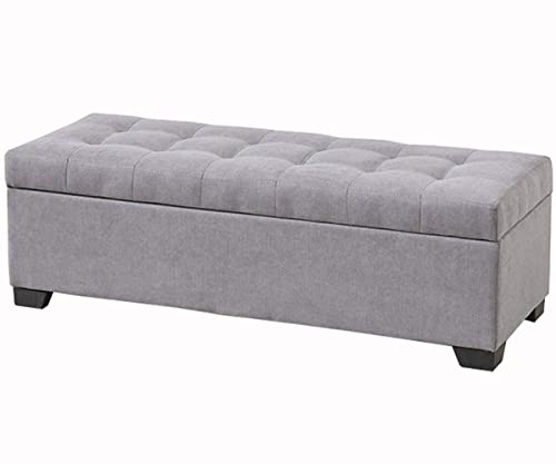 FBHappiness Reposapiés de Lino capitoné con Banco de almacenaje para Dormitorio y salón, griReposapiés de Lino capitoné con Banco de almacenaje para Dormitorio y salón, Gris, 90 cm