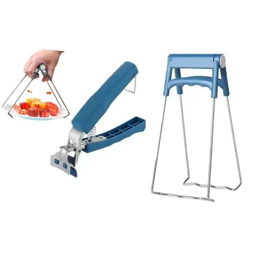 2 Pack Kitchen Hot Plate Gripper, Stainless Steel Bowl Clip (Lake blue)