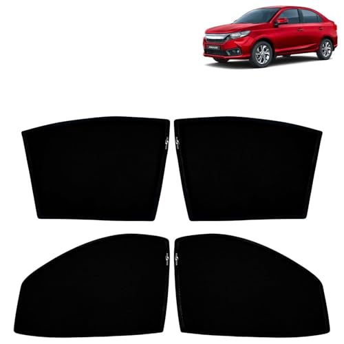 Image of KINGSWAY Car Sun Shade Curtains Only Compatible with Honda Amaze (2023 to 2024) | Z-Black Fix-Type (Non-Magnetic) | UV & Heat Protection | Pack of 4 Pcs