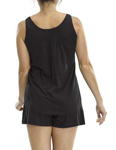 Image of No Nonsense Women's Sleep Tank and Pajama Short 2 Piece Sleepwear Set, Black, XX-Large