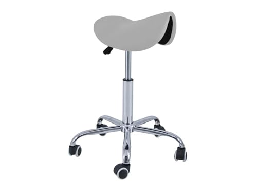 QUIRUMED Taburete Pony 5 Ruedas, Base cromada, Color Plata, Tapizado en Polipiel, Regulable en Altura, Ligero, diseño ergonómico, Giratorio, hasta 150 kg