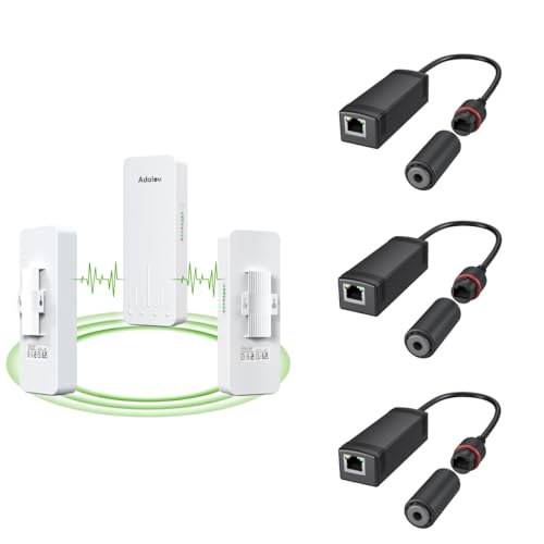 3PCS Gigabit Wireless Bridge Kit and 3PCS 48v to 24-Volt Converter, 3KM 5.8G Point to 2 Point Outdoor CPE, CPE662 Long Range WiFi Bridges for PtP/PtMP with High Gain Antenna and PoE Adapter,1000/100M