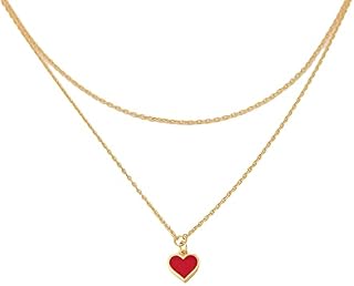 Personalised Double Chain Enamel Heart Necklace  Red Pink Navy Heart Choker  Love Necklace  Anniversary Gift  Christmas Gift for Her 281