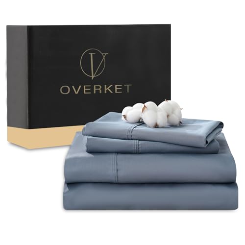 Image of 100% Egyptian Cotton Sheets King Size 4PCS 1000 Thread Count Sateen Weave Soft Breathable 16-Inch Deep Pocket (King,Dusty Blue)