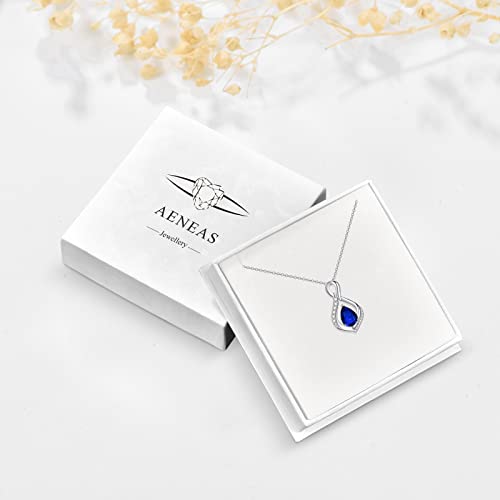 Aeneas Sapphire Necklace Sterling Silver September Birthstone Necklace Infinity Sapphire Pendant Jewelry Birthday Gifts For Women #TOP6