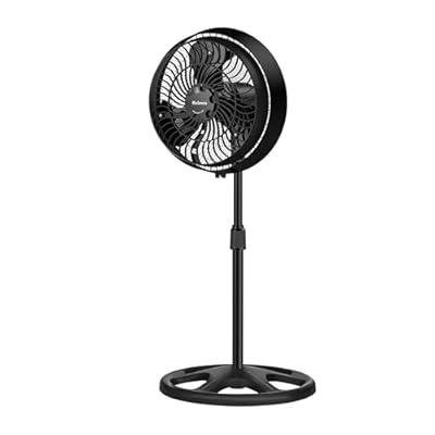 HOLMES 16" Outdoor Misting Stand Fan, Hose Connection, 3 Speeds, 3 Micro-Mist Levels, 80° Oscillation, Adjustable Height, 25° Head Tilt, GFCI Plug, Black